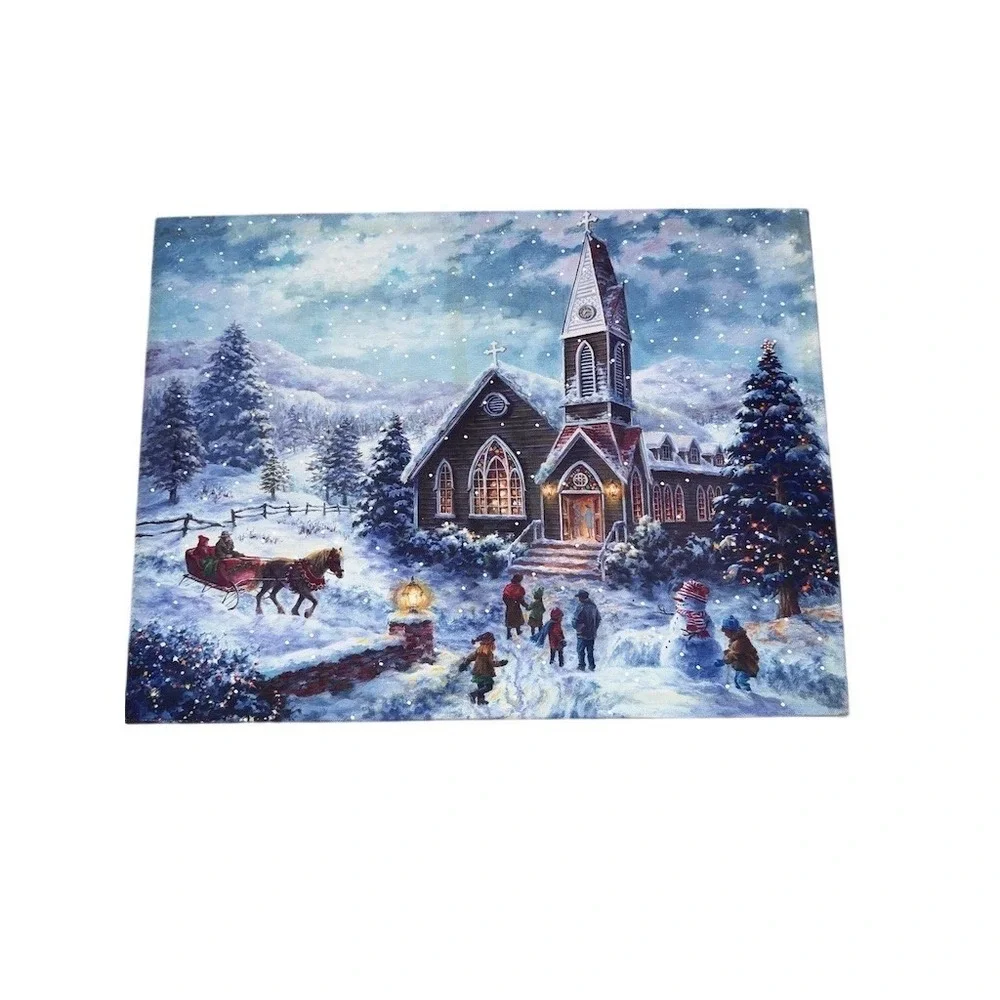 Thomas Kinkade IllumiArt Winter Welcome Musical‎ Lighted Church 16x12 Christmas
